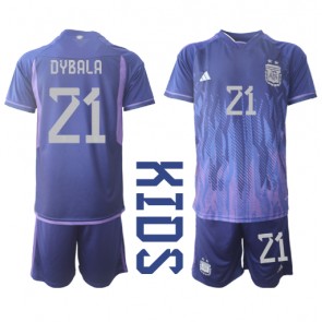 Argentina Paulo Dybala #21 babykläder Bortatröja barn VM 2022 Korta ärmar (+ Korta byxor)